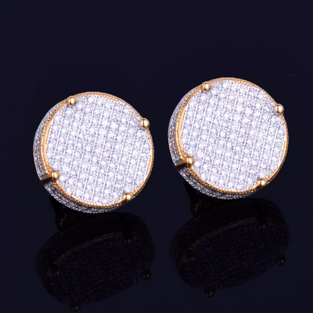 Round Copper Zirconia Stud Earrings - Hip Hop Style