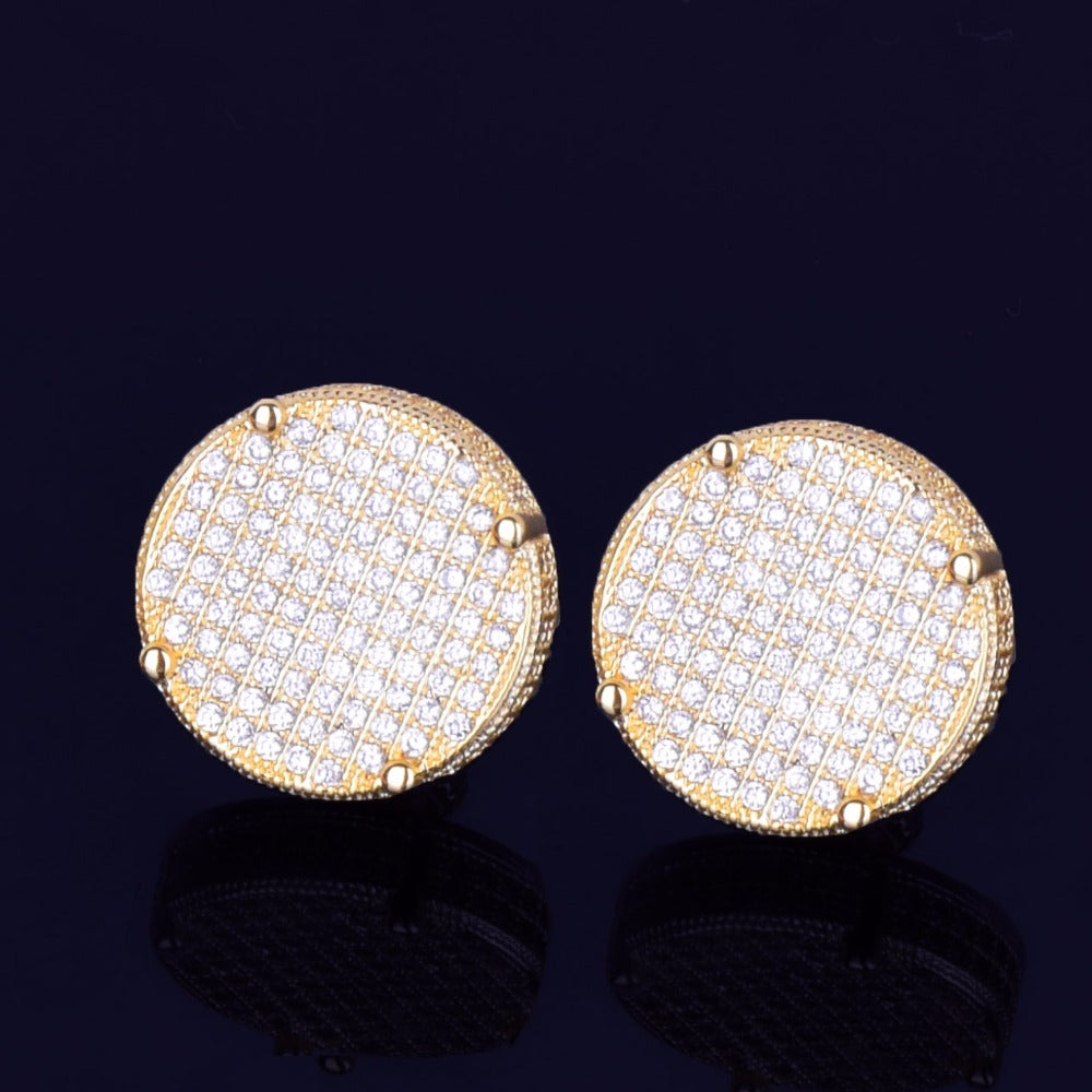 Round Copper Zirconia Stud Earrings - Hip Hop Style