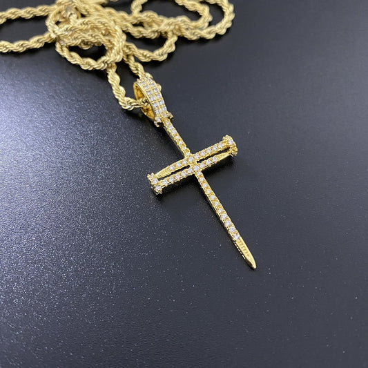 New Copper Zirconia Cross Pendant Hip Hop Necklace