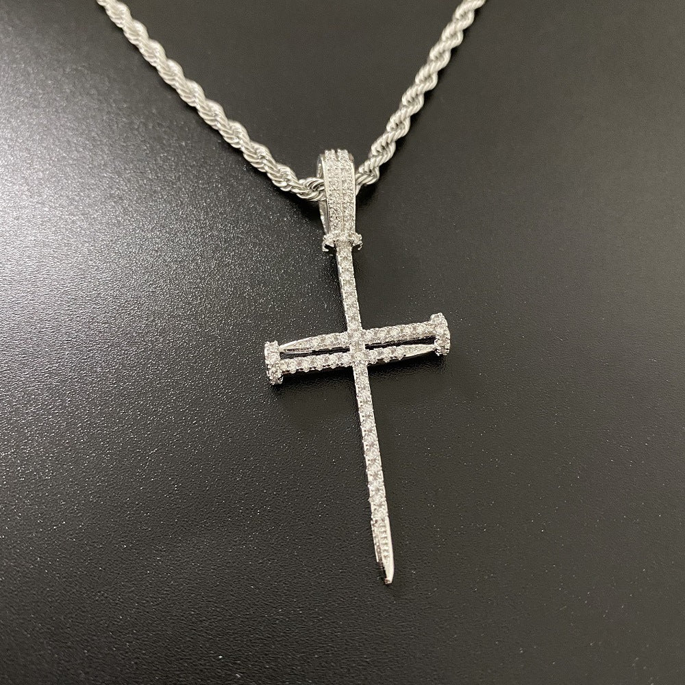 New Copper Zirconia Cross Pendant Hip Hop Necklace