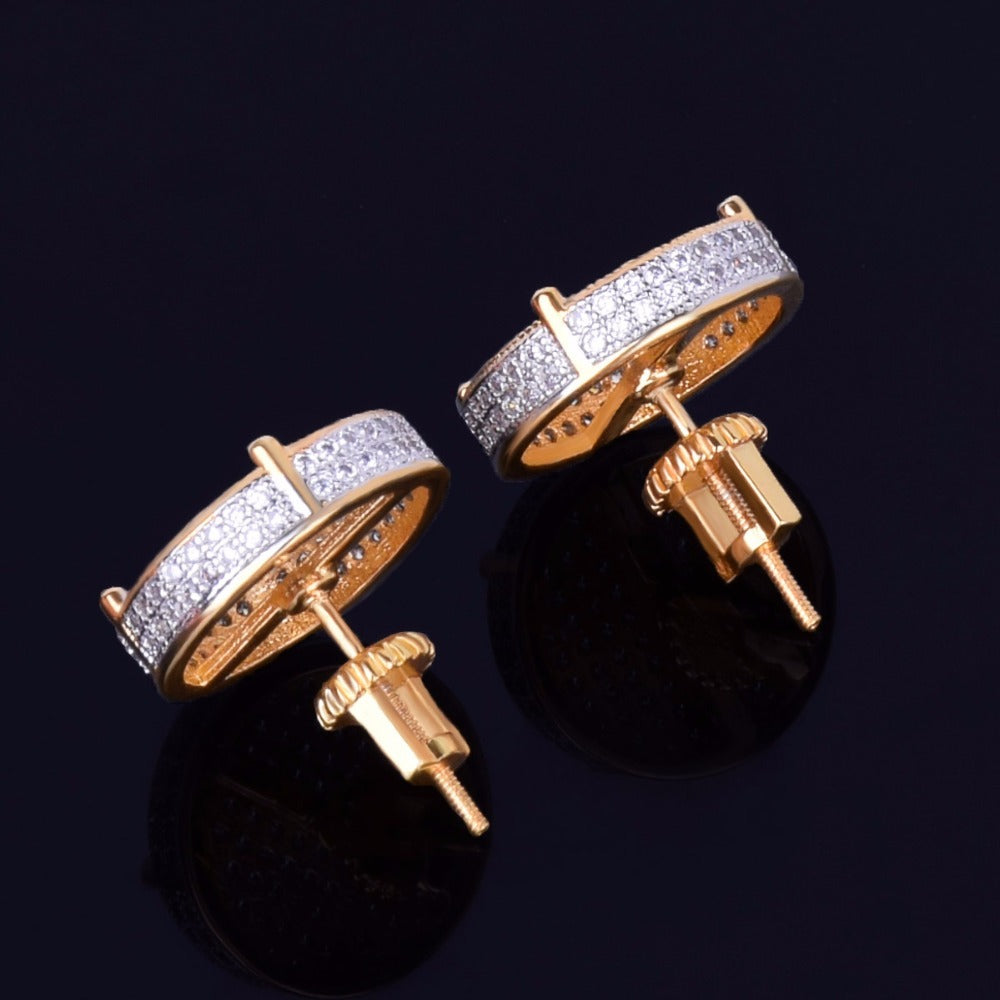 Round Copper Zirconia Stud Earrings - Hip Hop Style