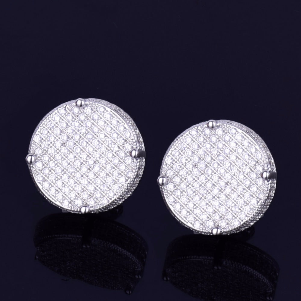 Round Copper Zirconia Stud Earrings - Hip Hop Style