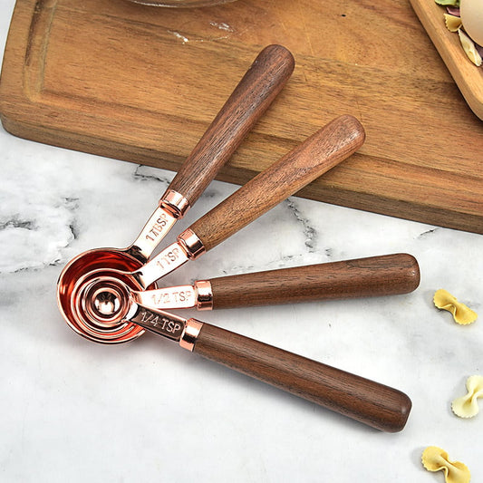 Copper-Plated Spoon Measuring Cup with Walnut Handle
