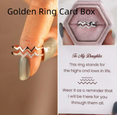 Zig-Zag Gold color ring with single diamond accents sentimental card message & box 
