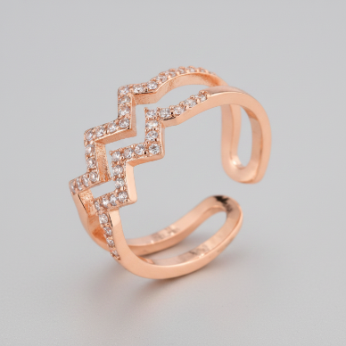 Zig-Zag Rose Gold Ring with double diamond accents