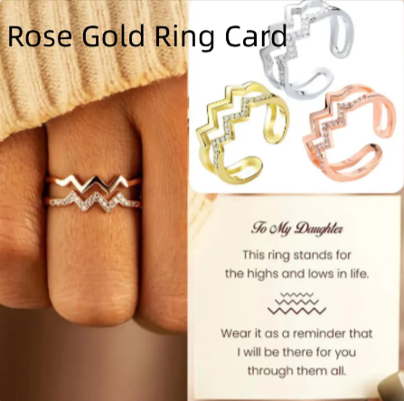 Zig-Zag Rose Gold color ring with with a sentimental card message