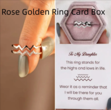 Zig-Zag Rose Gold color ring with single diamond accents with a sentimental card message & box