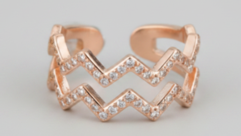 Zig-Zag Copper Ring Rose Gold Plated with double diamond accents