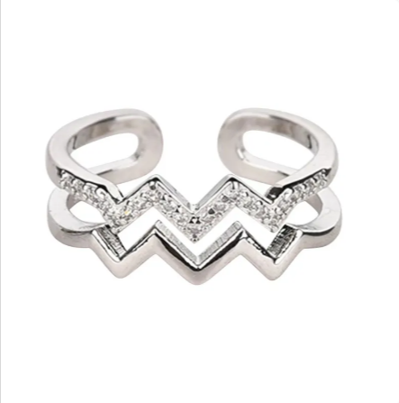 Zig-Zag Copper Ring Silver Plated with diamond accents