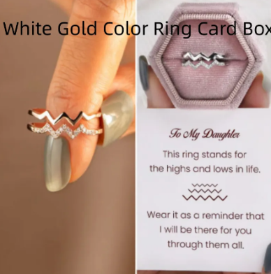 Zig-Zag Silver color ring with single diamond accents and a sentimental card message & box