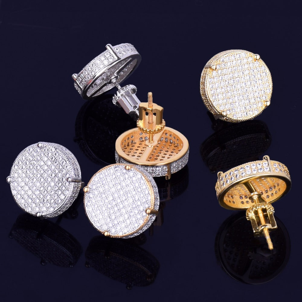 Round Copper Zirconia Stud Earrings - Hip Hop Style