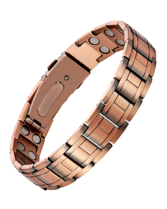 Feraco 99.99% Pure Copper Bracelet for Men Ultra Strength Magnetic Bracelet with Powerful Neodymium Magnets & Pro Folding Clasp Adjustable